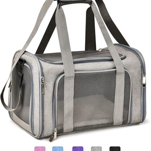Cat Carriers Dog Carrier Pet Carrier For Small / Medium Cats Dogs Puppies (Up To 15lbs), TSA Airline Approved Small Dog Carrier Soft Sided, Collapsible Waterproof Travel Puppy Carrier - Grey